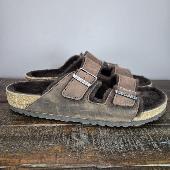 NEW Birkenstock Arizona Mens Size 10 Regular Strap Slides Sandal Lined Brown 43